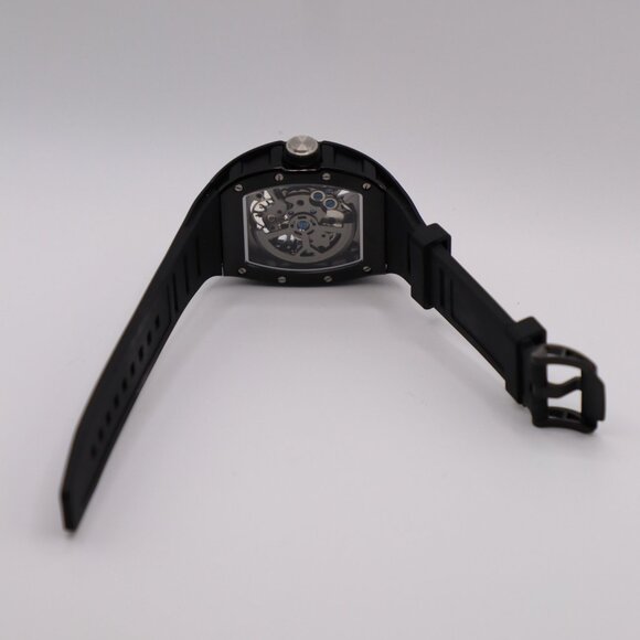 All-Black Skeleton Automatic Watch | Handmade 39mm Exhibition Timepiece | Sporty - Picture 5 of 7